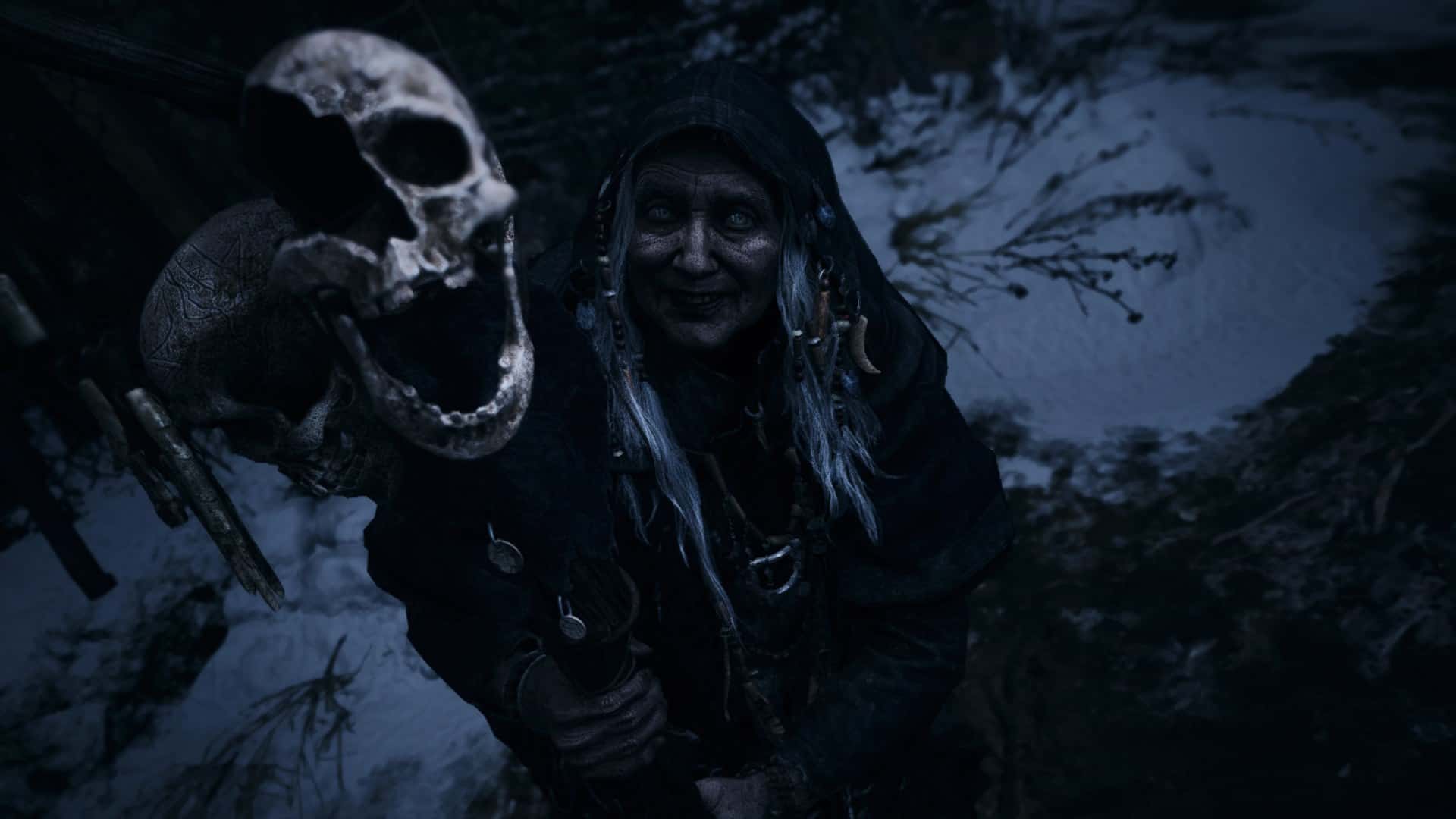 Resident Evil Village, tajemnicza stara kobieta wyglądająca jak szamanka