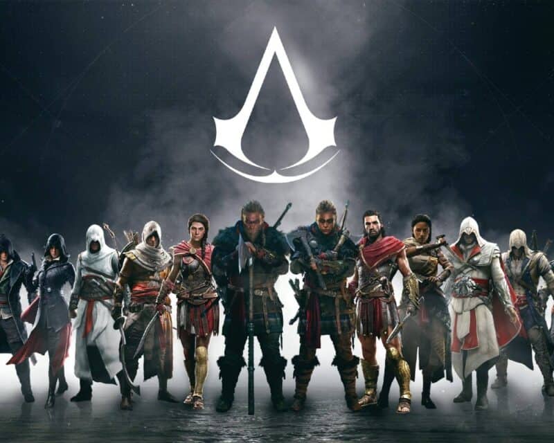grafika promocyjna Assassin's Creed Infinity, na niej wszystkie postaci asasynów od początku serii, wpis o tym, co wiemy o grze