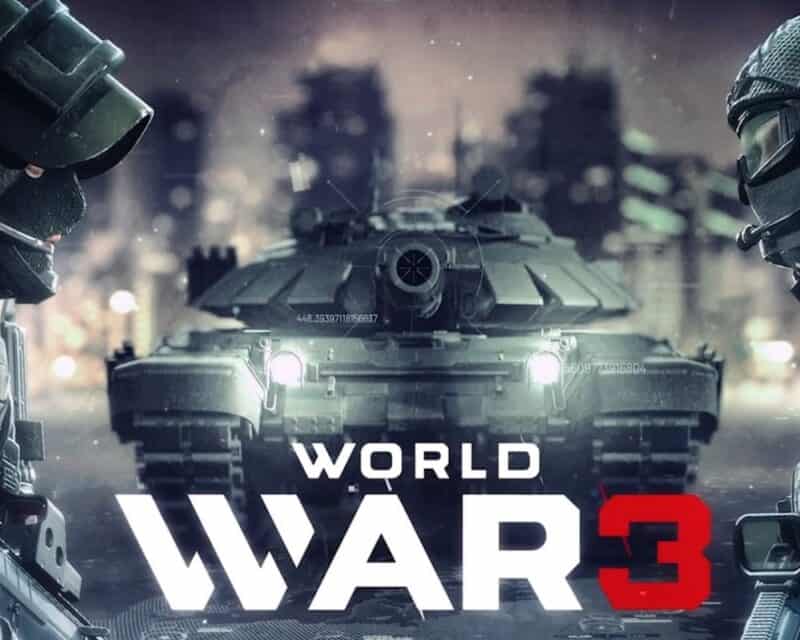 Grafika promująca grę World War 3, czołg nad tytułem a po bokach dwóch żołnierzy, World War 3 najnowszy zwiastun