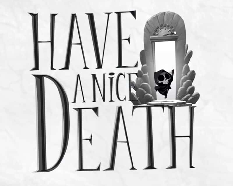 TGA 2021, zapowiedź Have a Nice Death tytuł gry, na obrazku widoczna postać śmierci wyglądającej przez drzwi