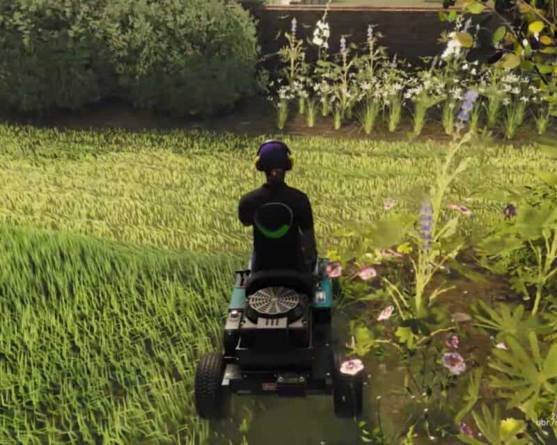 Obrazek ilustracyjny, Lawn Mowing Simulator – wrażenia z rozgrywki, bohaterka na kosiarce