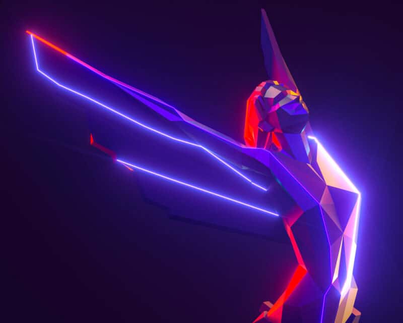 The Game Awards 2021 światowe premiery i nominacje. Na obrazku widoczna jest neonowa statuetka na czarnym tle.