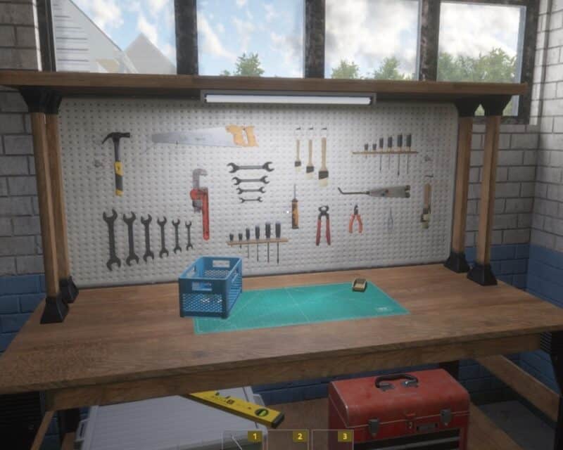 Electrician Simulator First Shock – odbyła się premiera. Screen z gry, warsztat, stół, narzędzia