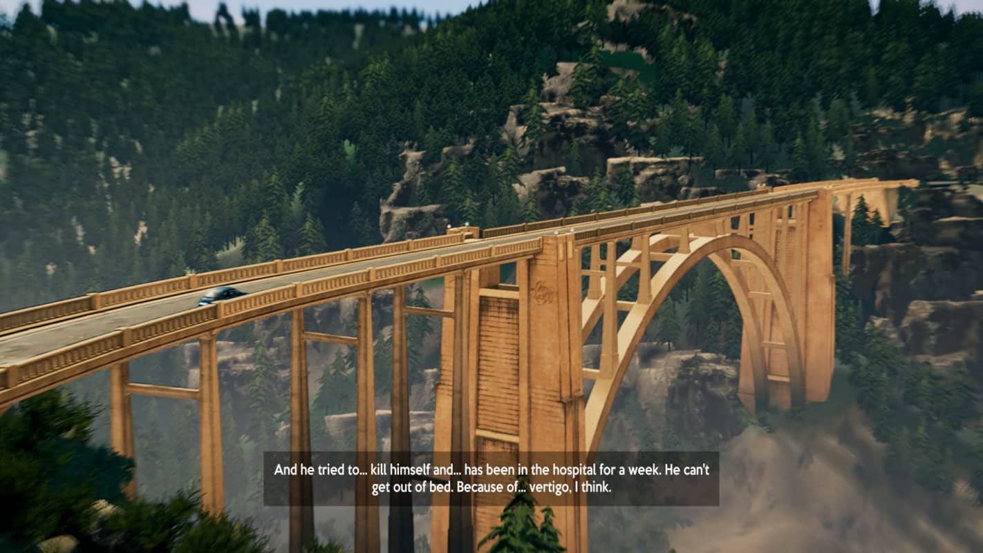 Recenzja Alfred Hitchcock – Vertigo – wstęp do gry, ujęcie mostu i olbrzymiego kanionu