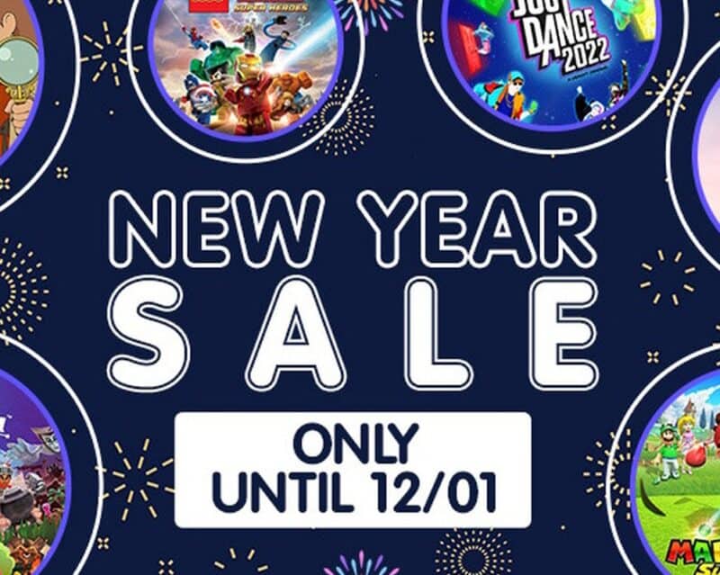 Baner informacyjny ze sklepu Ninetendo eShop, noworoczna wyprzedaż gier na Nintendo Switch