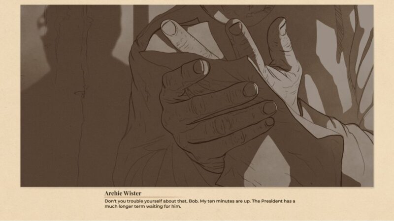 Recenzja This is the President, zrzut ekranu z cutscenki z początku gry