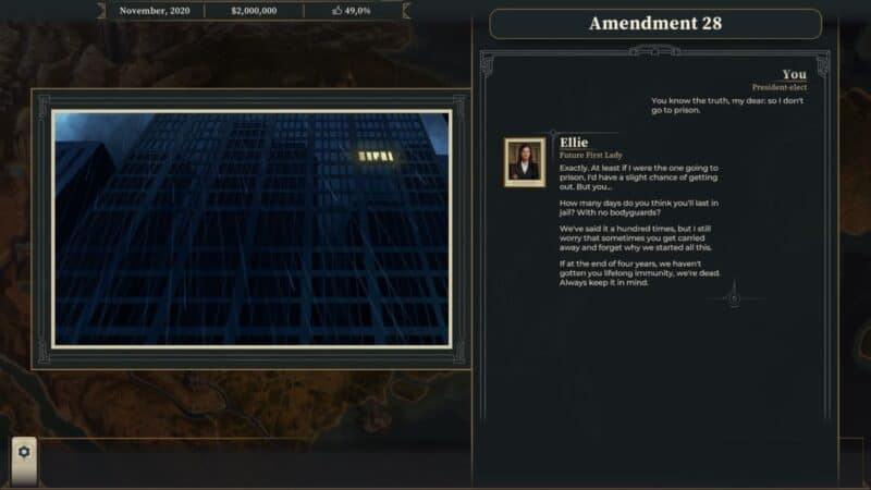 Jedno z pierwszych wydarzeń w grze This is the President, rozmowa o 28 Poprawce z żoną