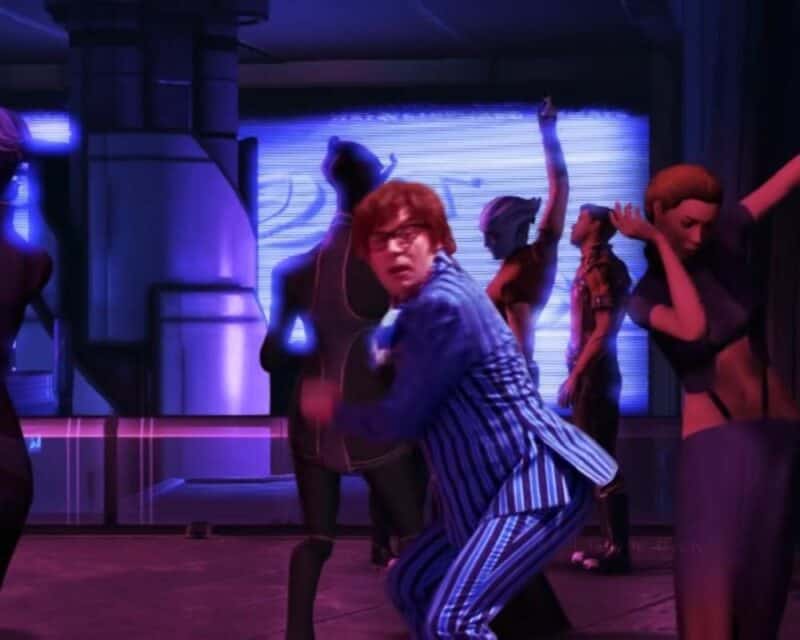 przerobiony screen z gry Mass Effect, zamiast Sheparda mamy tańczącego Austina Powersa, Mass Effect przeróbka Austin Powers