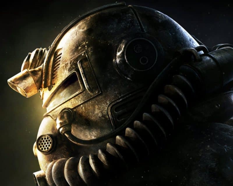 grafika promująca grę Fallout 76, przedstawia hełm pancerza wspomaganego, widok z boku, Fallout 76 plany na 2022