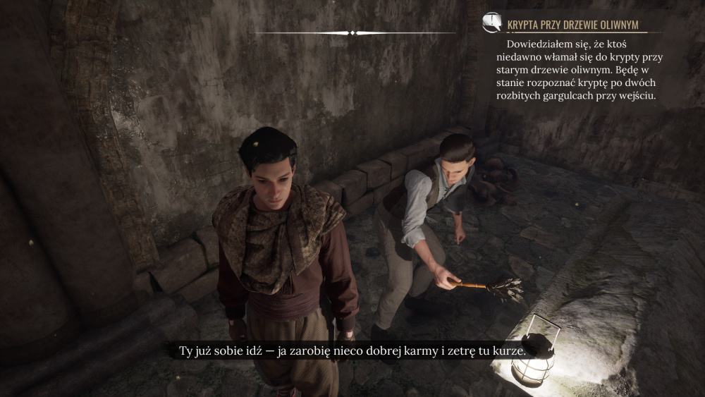 Krypta, poszukiwania, Jon ściera kurz, dialog