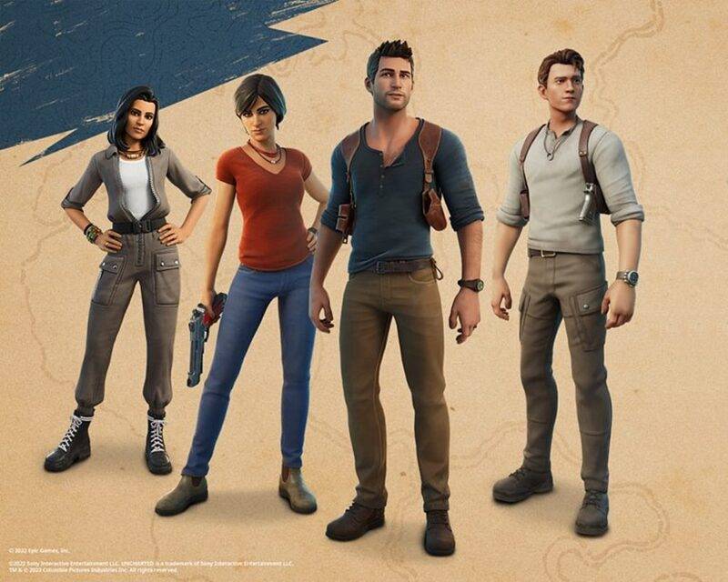 Bohaterowie gry i filmu Uncharted Nathan Drage i Chloe w Fortnite