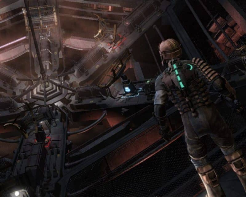 grafika z gry Dead Space, Isaac Clarke stoi tyłem do nas i obserwuje stację kosmiczną z góry, Dead Space Remake premiera