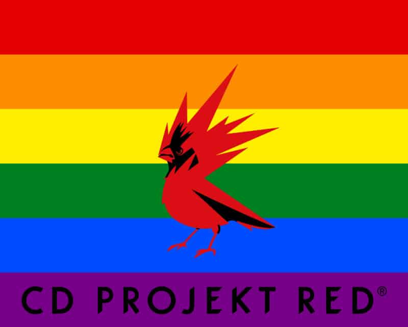 CD Projekt RED mecenat LGBT+ Festival – logo CD Projekt RED na tęczowej fladze