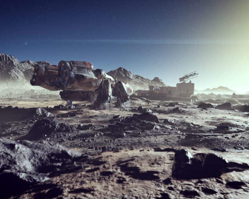 Premiera Starfield jeszcze w tym roku – screen z gry, planeta, wschód słońca, skały