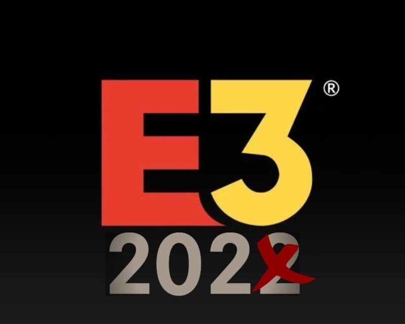 na obrazku logo E3 z datą 2022 rok, ostatnia 2 przekreślona, bo wydarzenie zostało odwołane