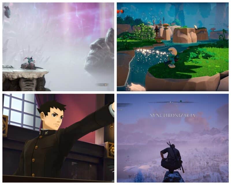 Najlepsze gry 2021 roku; obrazek przedstawiająct kadry z czterech tytułów