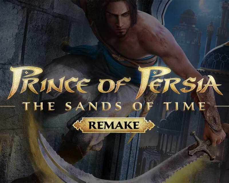 Prince of Persia: Piaski Czasu ma kolejne opóźnienie – na grafice znajduje się mężczyzna w trakcie skoku po ścianie, w ręku trzyma szable, na pierwszym planie widnieje napis Prince of Persia The Sands of Time Remake