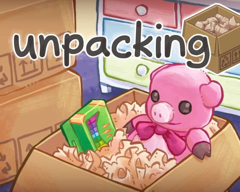 Premiera Unpacking na PlayStation 4 i 5 już 10 maja – plakat z gry, pudło z pluszową zabawką