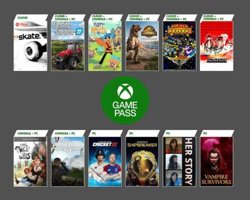 Nowości na koniec maja 2022 w Xbox Game Pass - plakat z tytułami gier
