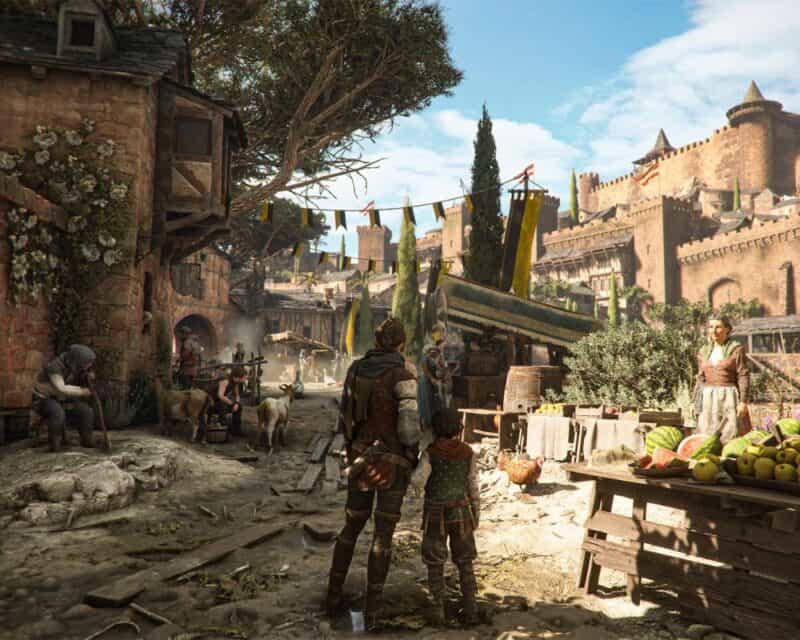 A Plague Tale Requiem prezentacja rozgrywki Amicia Hugo miasto średniowiecze