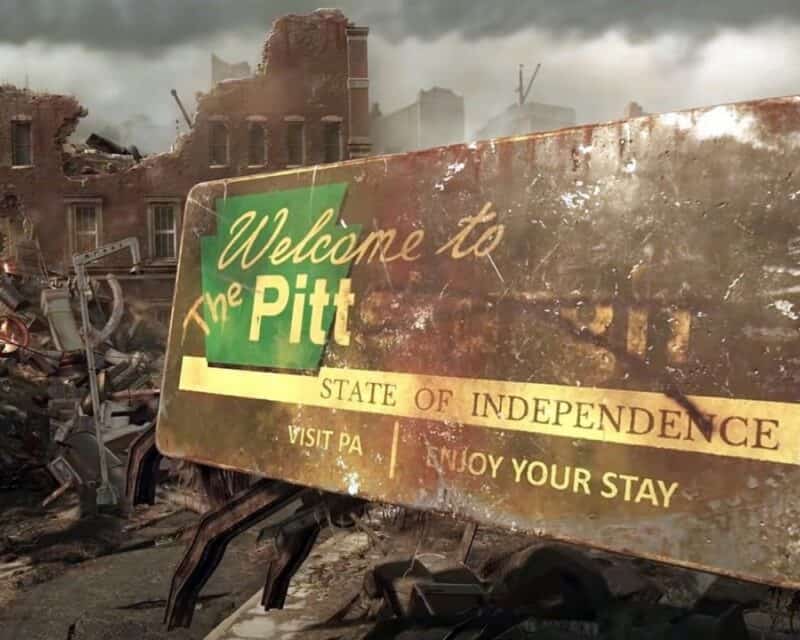 Fallout 76 The Pitt zwiastun tablica Pittsburg miasto