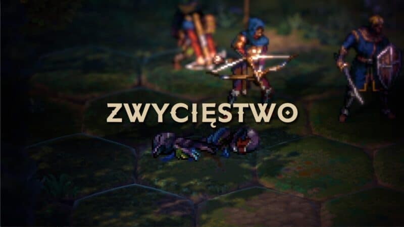 ekran po skończonej bitwie, gdy wygrywamy, na środku napis: ZWYCIĘSTWO