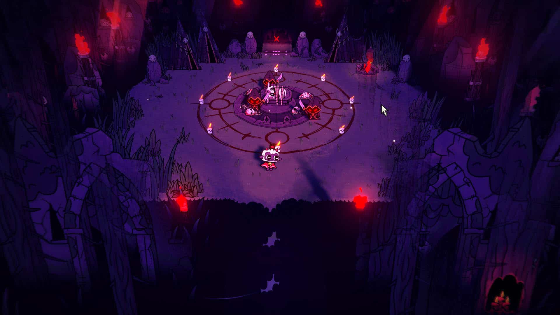 Owieczka z Cult of the Lamb ingeruje w rytuał ofiarny kultystów