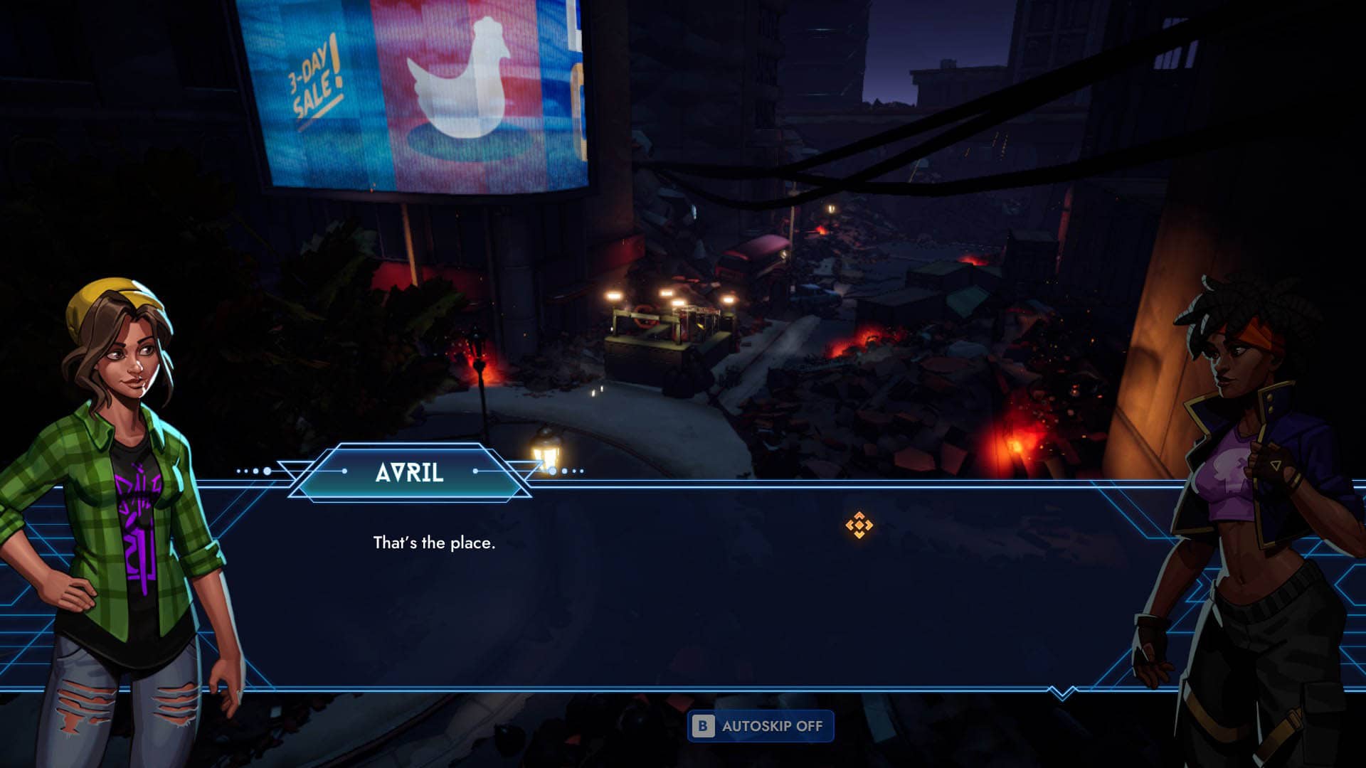 Zgliszcza nowoczesnego miasta, rozmowa dwóch bohaterek