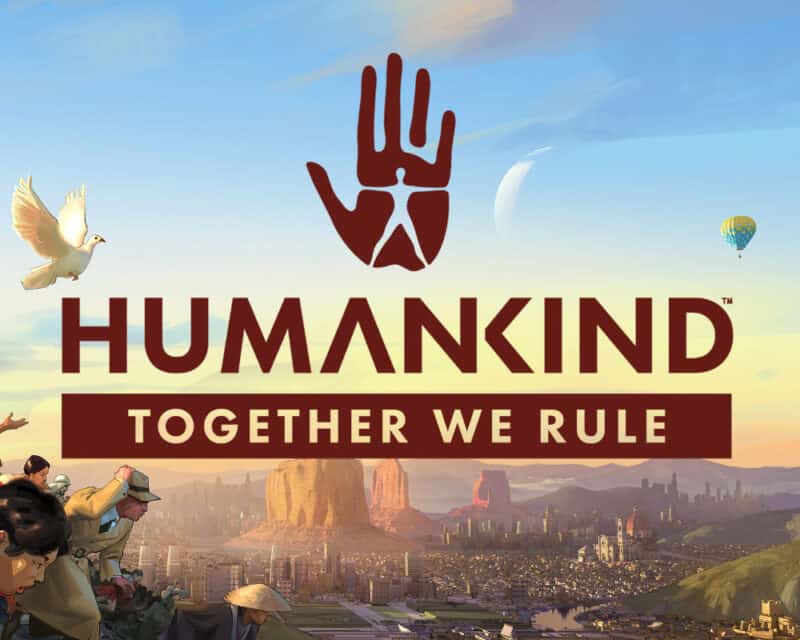 Humankind Together We Rule rozszerzenie logo i napis na tle świata z gry oraz lecący gołąbek