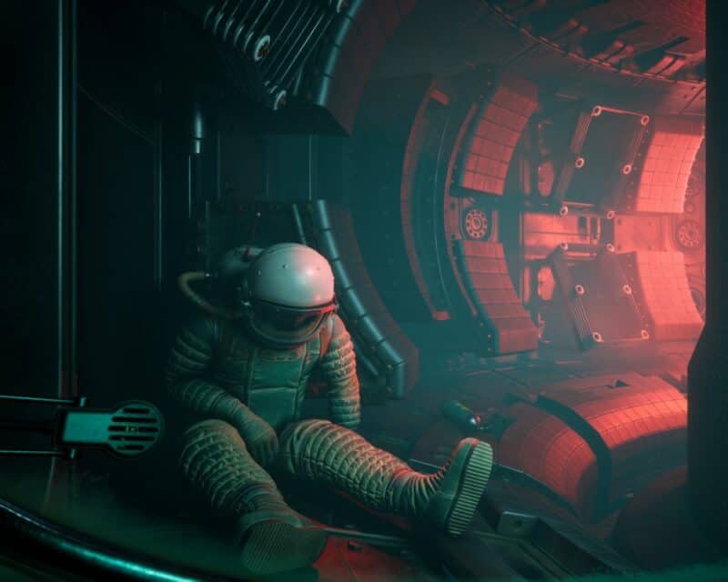 The Invincible demo recenzja – screen z gry, jakieś niepokojące pomieszczenie, na pierwszym planie martwy kosmonauta