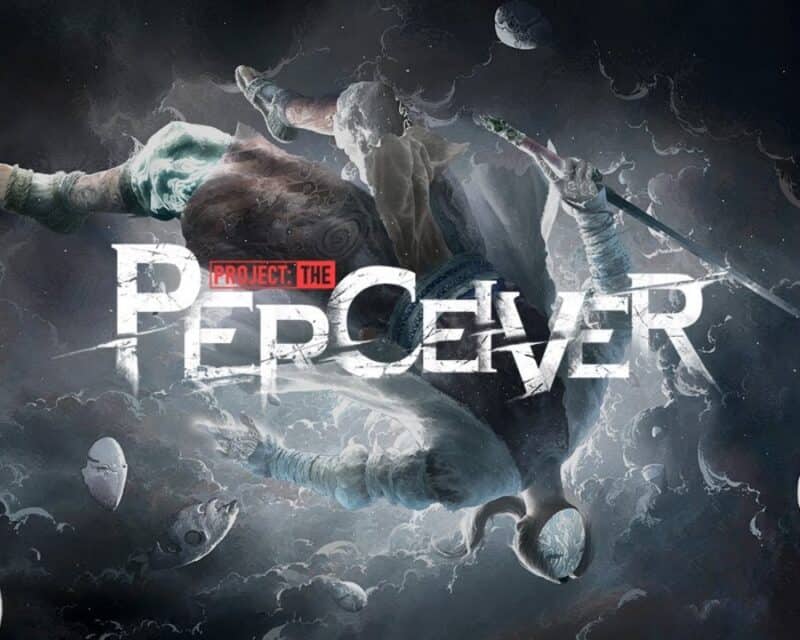 grafika promująca Project: The Perceiver, główna postać otoczona przez chmury, wokół niej unoszą się białe maski