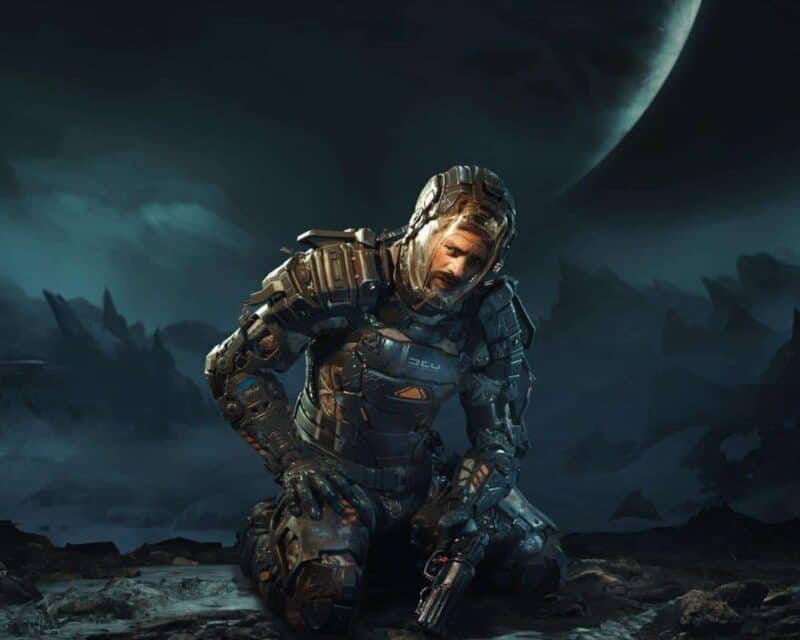 the callisto protocol, problemy z wydajnością, na grafice postać z science fiction, osoba jest ubrana w kombinezon i siedzi, w tle widoczny jest teren jednej z planet w czasie nocy