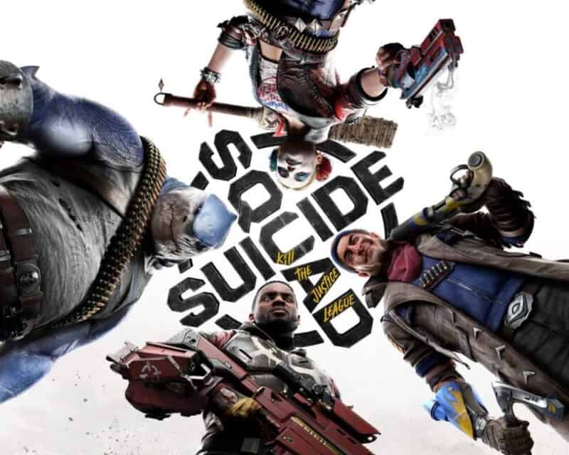 postacie z komiksów stoją wokół, na środku napis Suicide Squad
