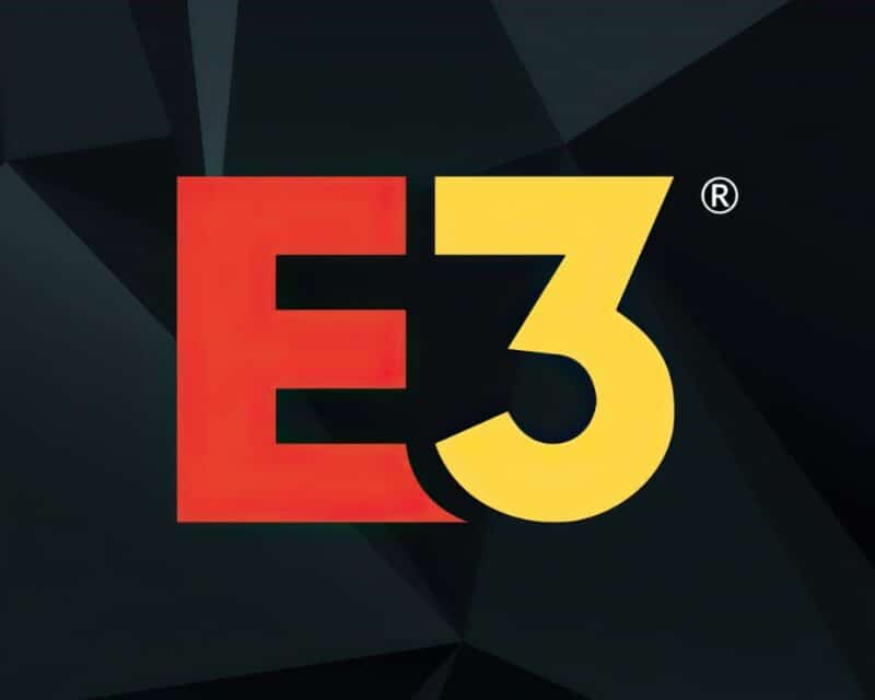 targi e3 2023 odwołane, na czarnym tle, w centrum grafiki znajduje się napis E3, gdzie E jest koloru czerwonego, natomiast 3 jest koloru żółtego