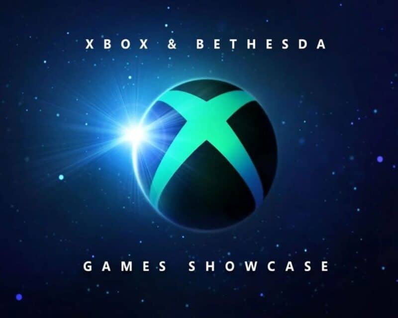 Logo Xboxa na tle nieba, powyżej napis, Xbox x Bethesd, a poniżej Games Showcase