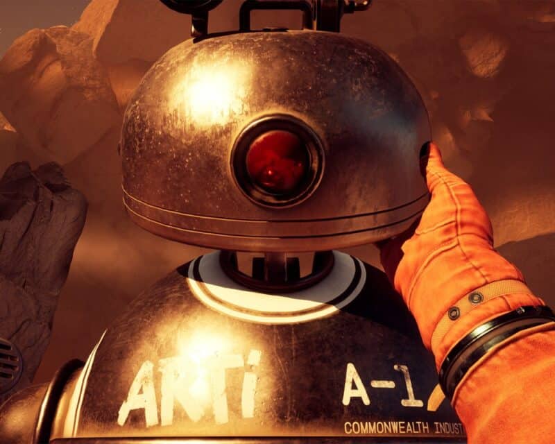 Niezwyciężony – zwiastun na PC Gaming Show. Widok z pierwszej osoby, robot z jednym okiem, ręka gracza