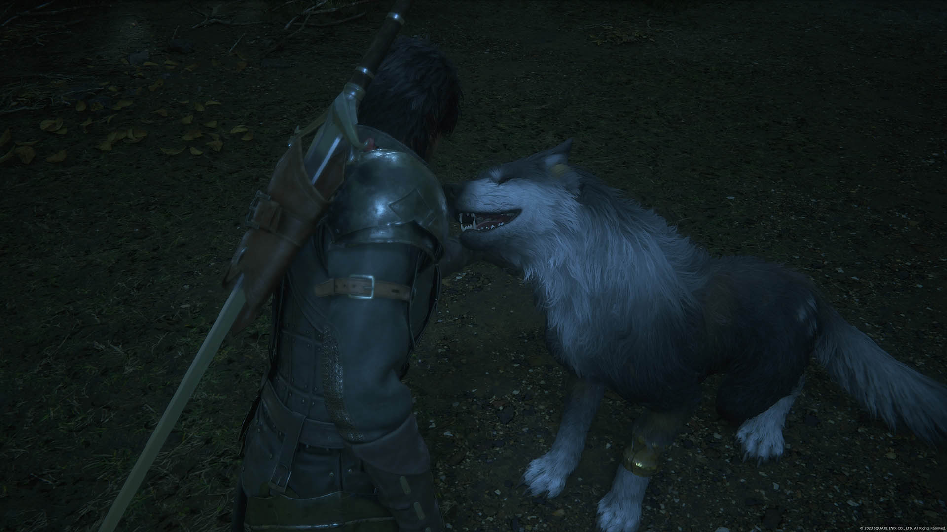 Głaskanie psa Thorgala z gry Final Fantasy 16