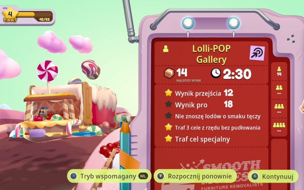 Screen z gry Moving Out 2. Obrazek przedstawia ekran podsumowujący dany poziom.