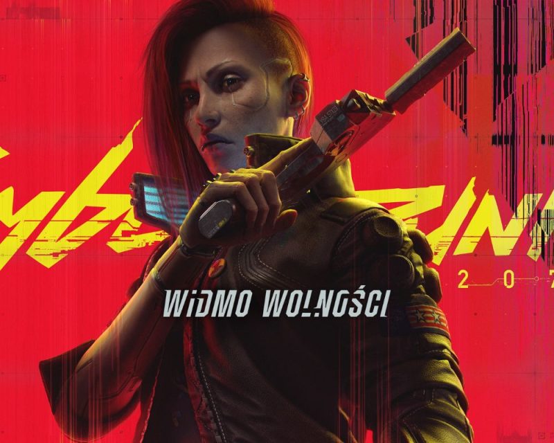 Kobieta z bronią, za nią napis "Cyberpunk" a pod spodem "Widmo wolności"