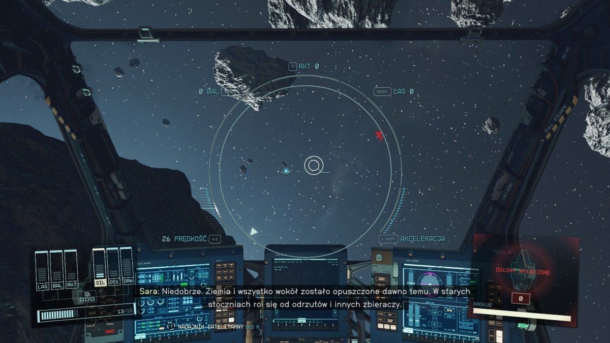 Starfield, recenzja, widok FPP, statek w przestrzeni kosmicznej, dialog o Ziemi