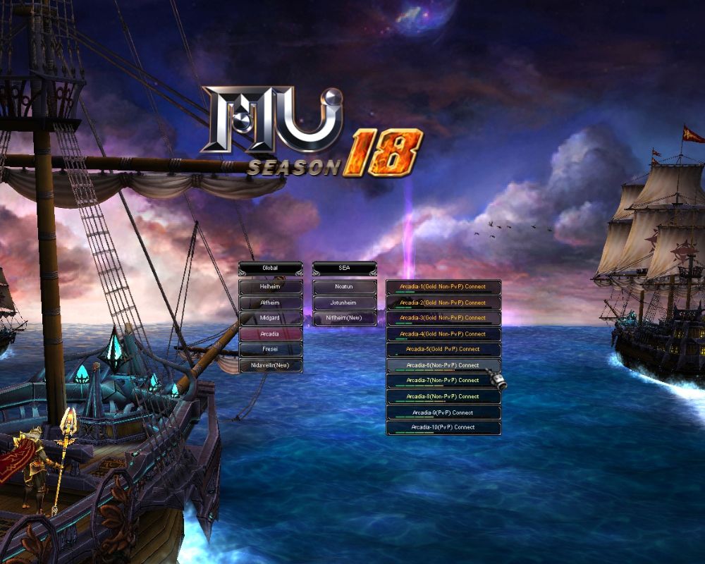 Obrazek przedstawia listę serwerów dostępnych w grze MU Online