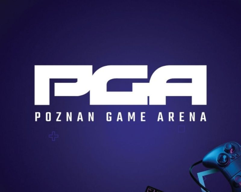 logo PGA 2023 Poznań Game Arena na fioletowym tle
