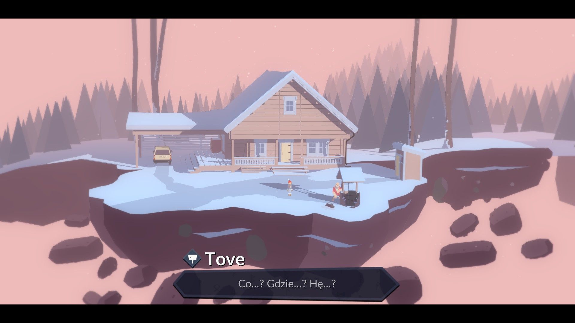 Roki recenzja, zrzut ekranu pokazuje fragment wizji, a w nim domek rodzinny, ale zawieszony w powietrzu, w nicości