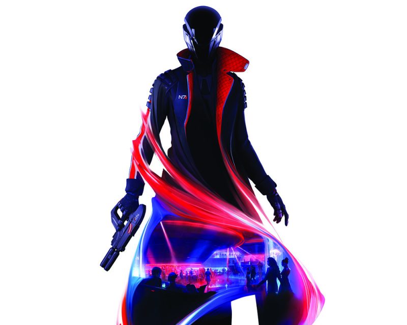 Grafika opublikowana podczas święta fanów Mass Effect, Dnia N7. Przedstawia postać z hełmem na głowie oraz symbolem N7 na płaszczu. W dłoni ma pistolet, a skrawek jej płaszcza przedstawia wnętrze nocnego klubu, wypełnionego kosmitami.