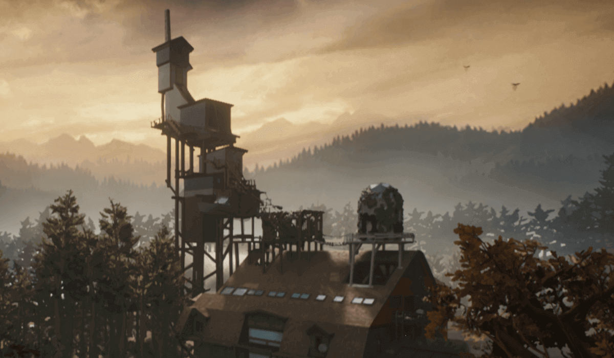 Zrzut ekranu przedstawia ogromny dom Finchów, który wygląda bardzo baśniowo i chaotycznie.