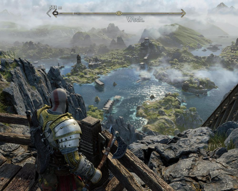 Kratos, z wysoka podziwia panoramę świata.