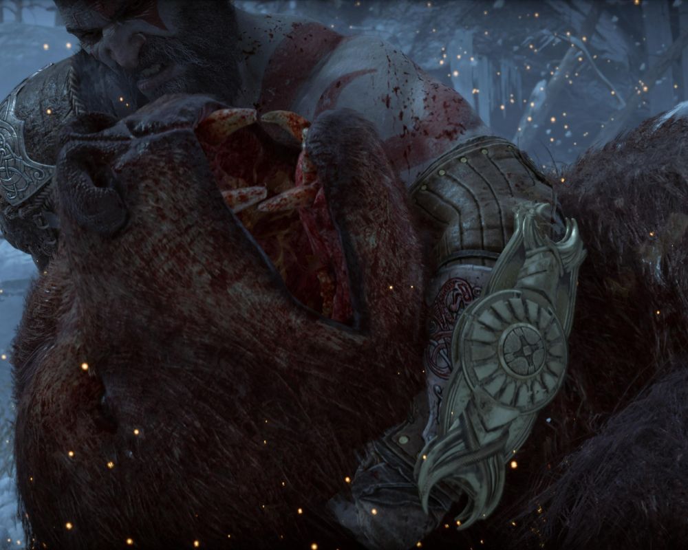 Kratos walczy z niedźwiedziem
