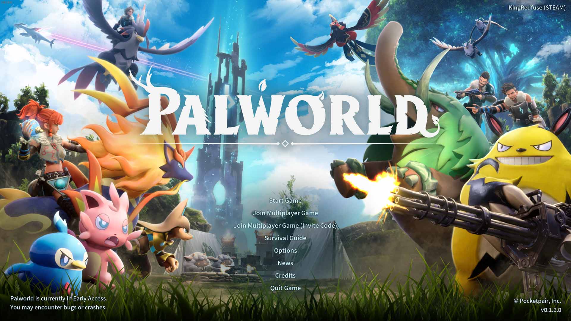 Menu na start early access Palworld na Steam