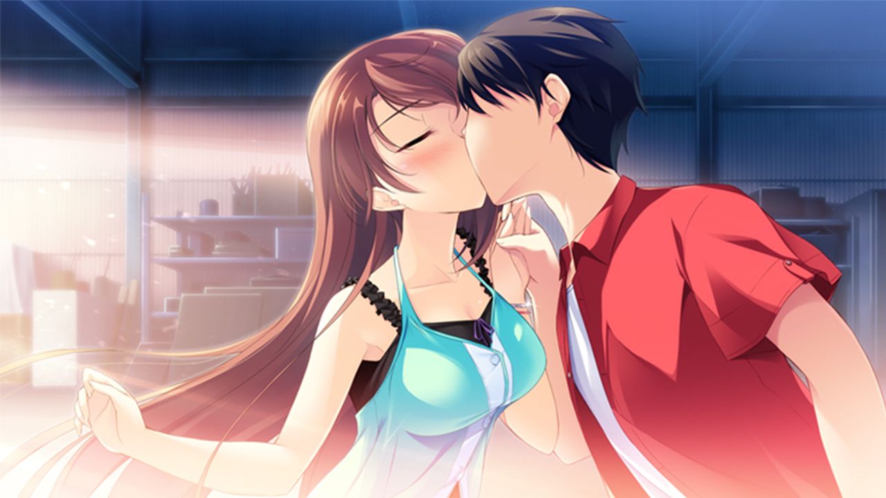 gry randkowe screenshot, na grafice widzimy całującą się parę: dziewczynę i chłopaka