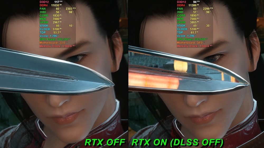 Na obrazku screen z gry pokazujący jak wygląda ujęcie z RTX, a jak bez.